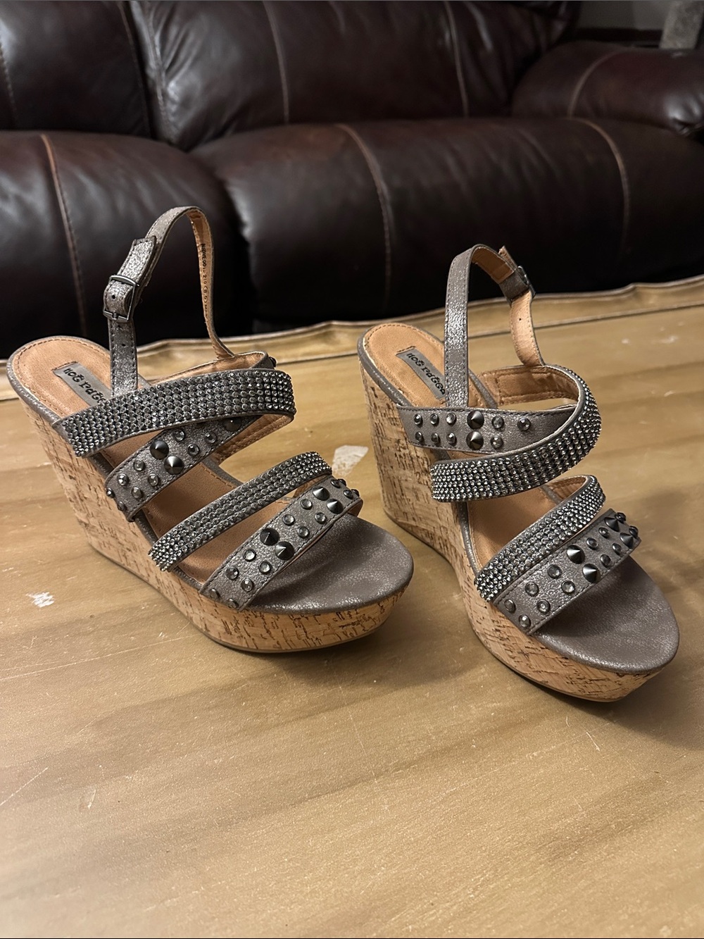 Not Rated Silver Studded Cork Wedge Sandals